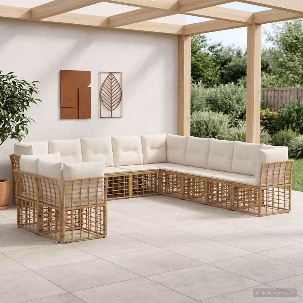 Set di divani da esterno a L vidaXL in stile moderno con struttura in metallo e cuscini inclusi, colori beige e marrone