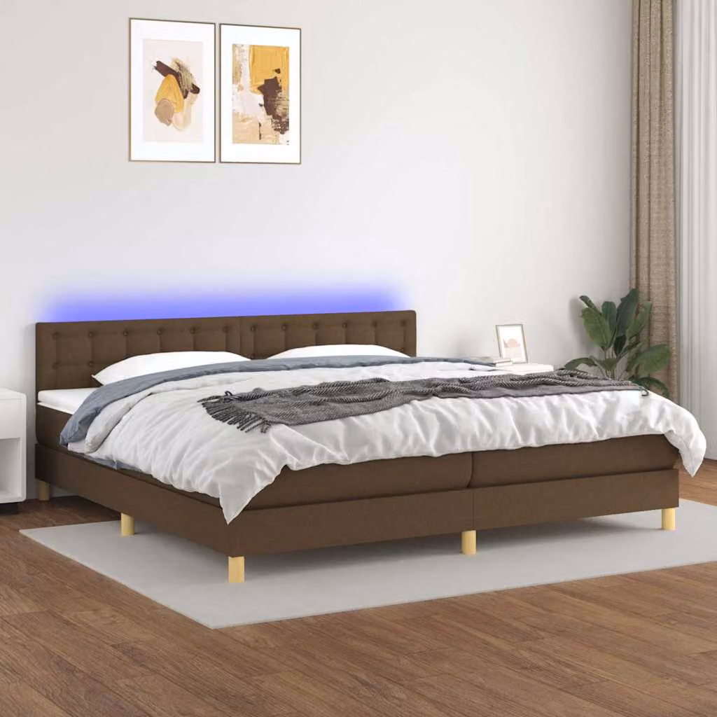 Letto a molle con materasso e illuminazione LED vidaXL in tessuto marrone scuro L/P: 200 x 200 cm – 1