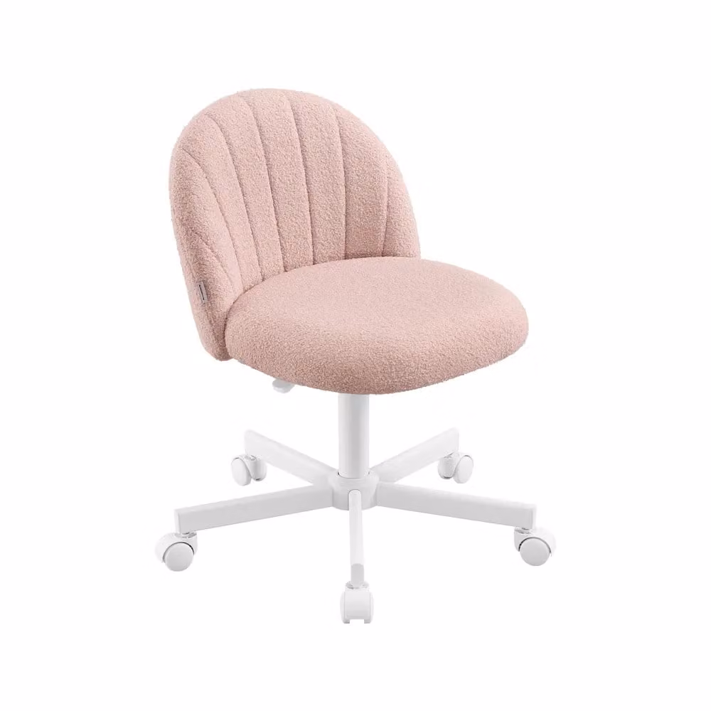 Sedia da ufficio in tessuto peluche regolabile e confortevole, Rosa Pastello