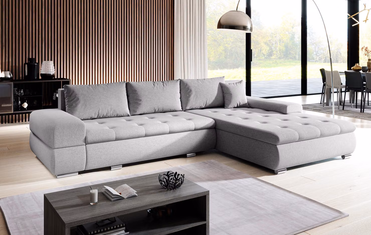 AX LIVING Divano Divano a L Sivaso grigio chiaro 310 cm con funzione letto
