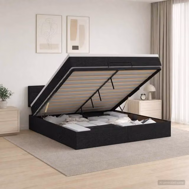 Letto Ottomano con Materasso e LED Nero 140 x 190 cm Tessuto 3456824