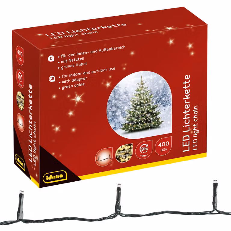 Catena luminosa a LED, 400 LED bianco caldo, 47,9 metri, con timer, per uso interno ed esterno