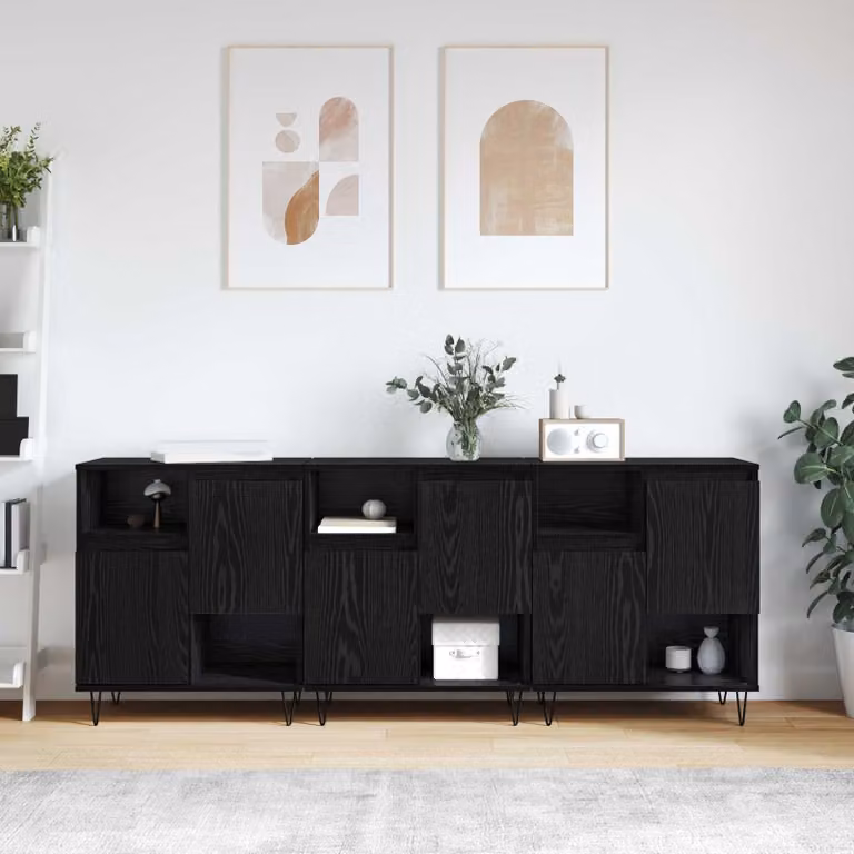 Credenza moderna vidaXL in 3 pezzi Rovere Nero L: 60 cm, P: 35 cm, H: 70 cm