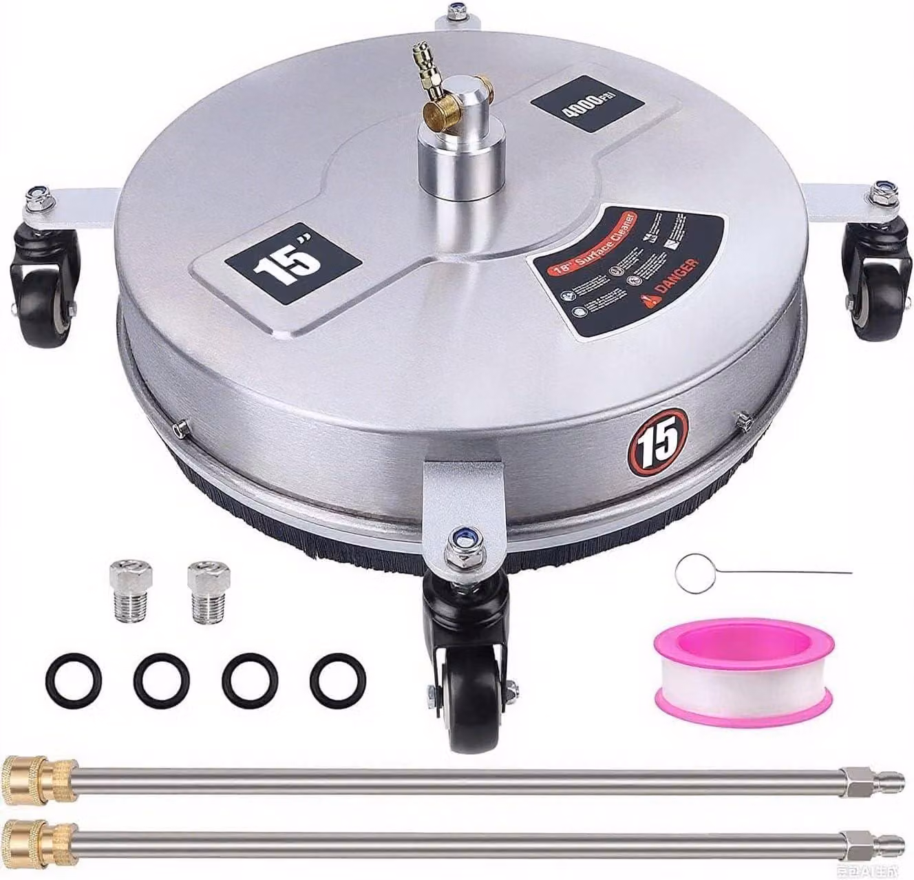 Idropulitrice – Pulitore per terrazze – Pulitore per superfici – 13 inch – Acciaio inossidabile – 4 ruote – 4000 PSI