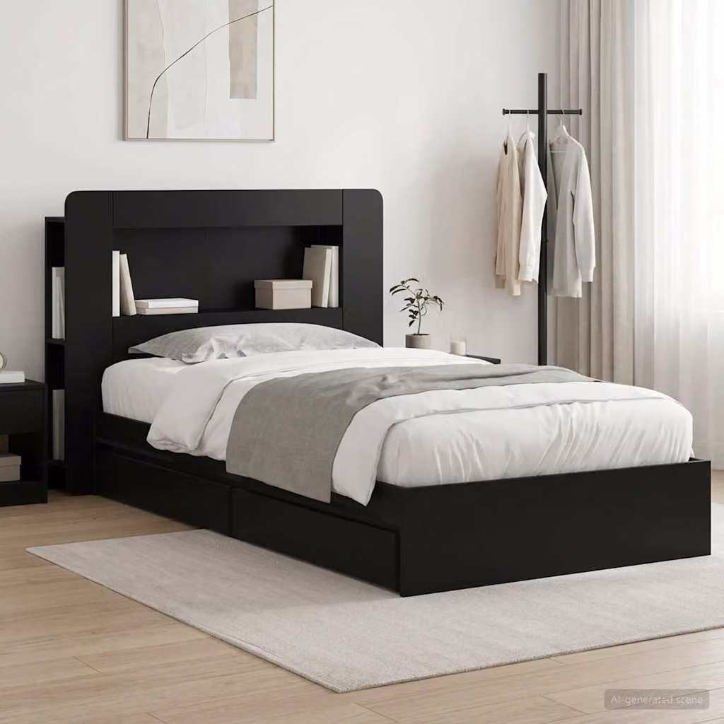 vidaXL Telaio letto moderno con cassetti in legno nero L/P/H: 190 x 90 x 119,5 cm