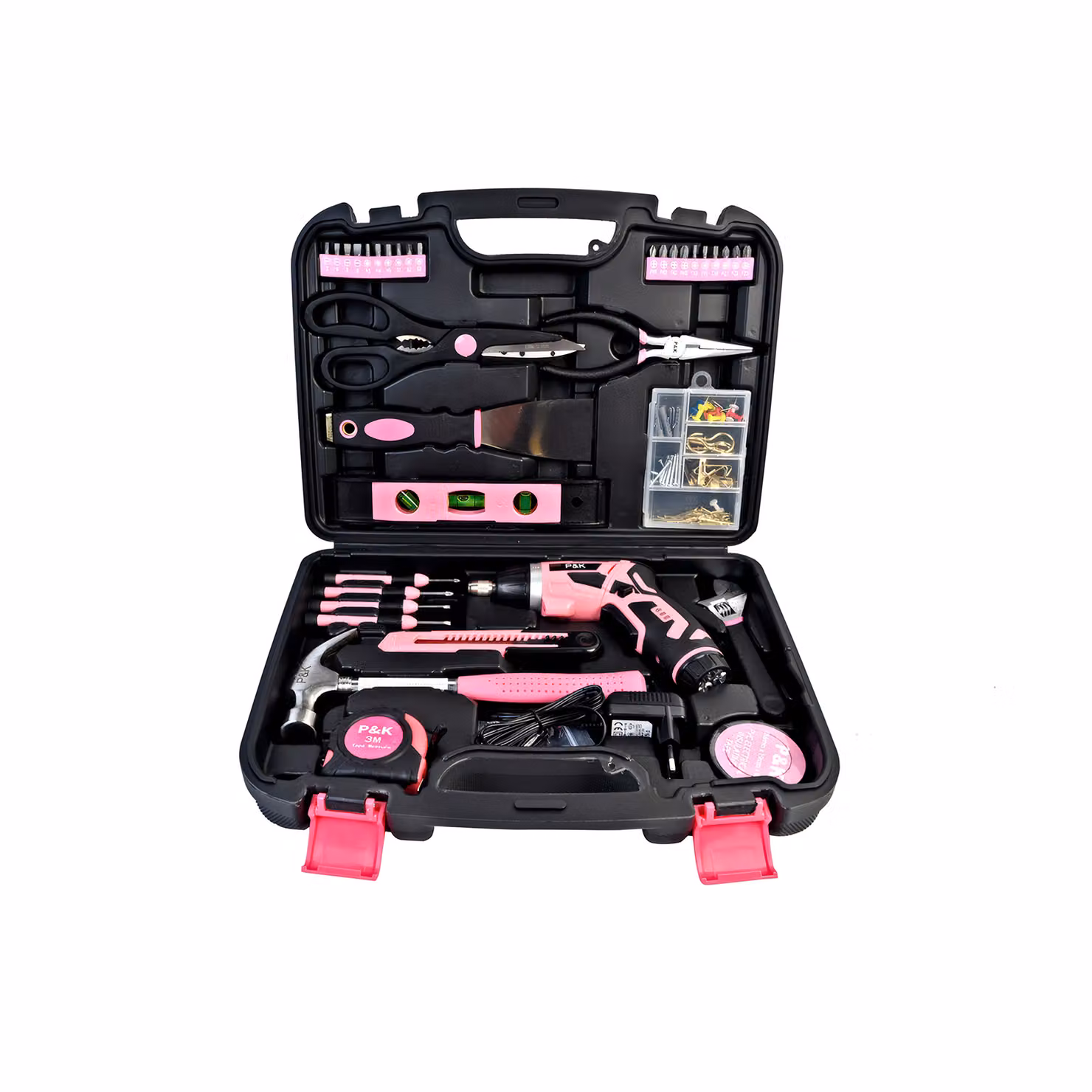 P & K Set di utensili da 135 pezzi in una valigetta rosa Idee regalo per utensili - Attrezzatura pratica e completa per le riparazioni e il fai da te
