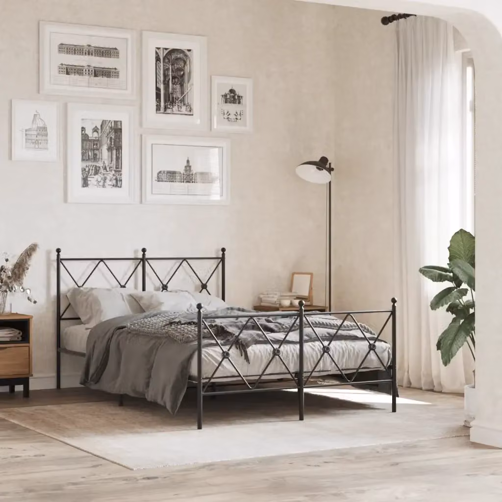 Letto matrimoniale con testiera e pediera in metallo nero L/P: 120 x 200 cm – 2