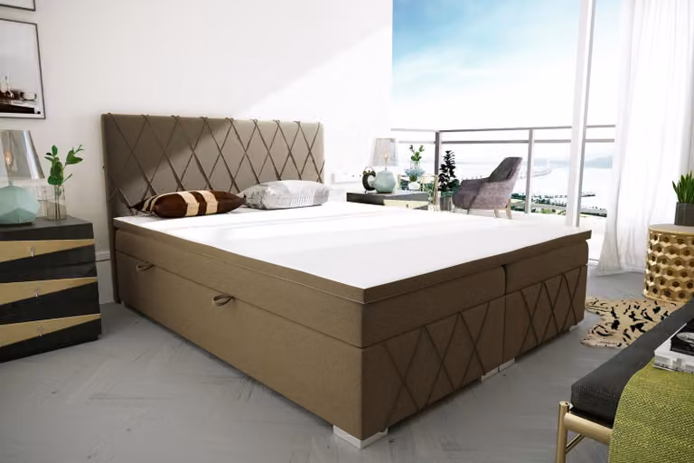 Boxspring Bett Hotel Doppel Samt Luxus Betten Polster Bettkasten Funktion Braun