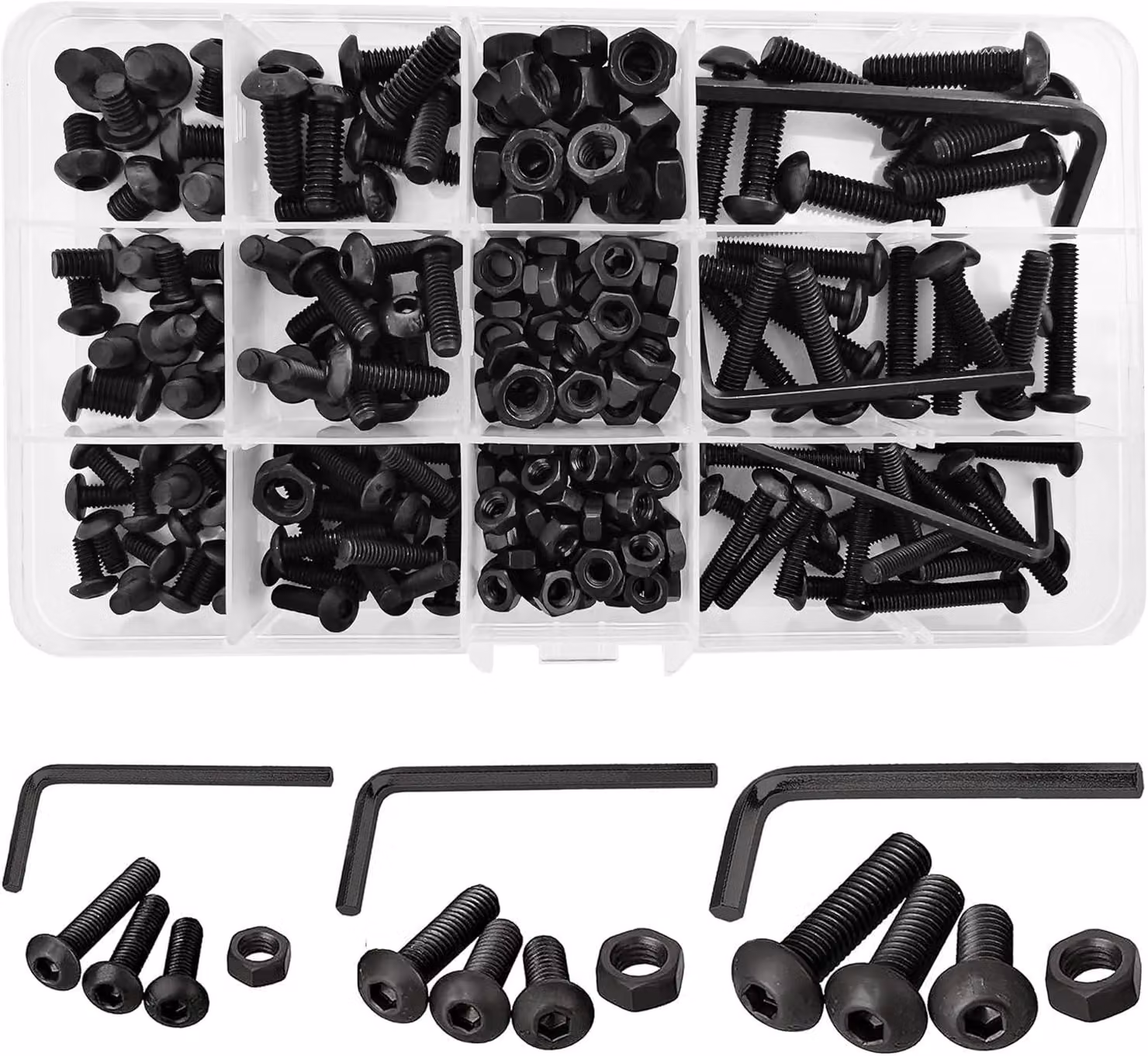 Set di viti da 219 pezzi, dimensioni M4, M5, M6, in acciaio, con rivestimento nero, per montaggio e riparazione