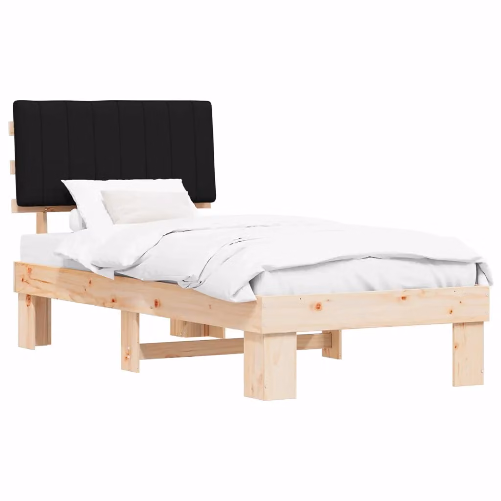 Letto con Testiera Rivestita vidaXL in Pino Massello Nero 90 x 200 cm – 2