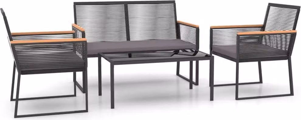 Set Mobili da Giardino 4 pz con Cuscini Nero in Acciaio