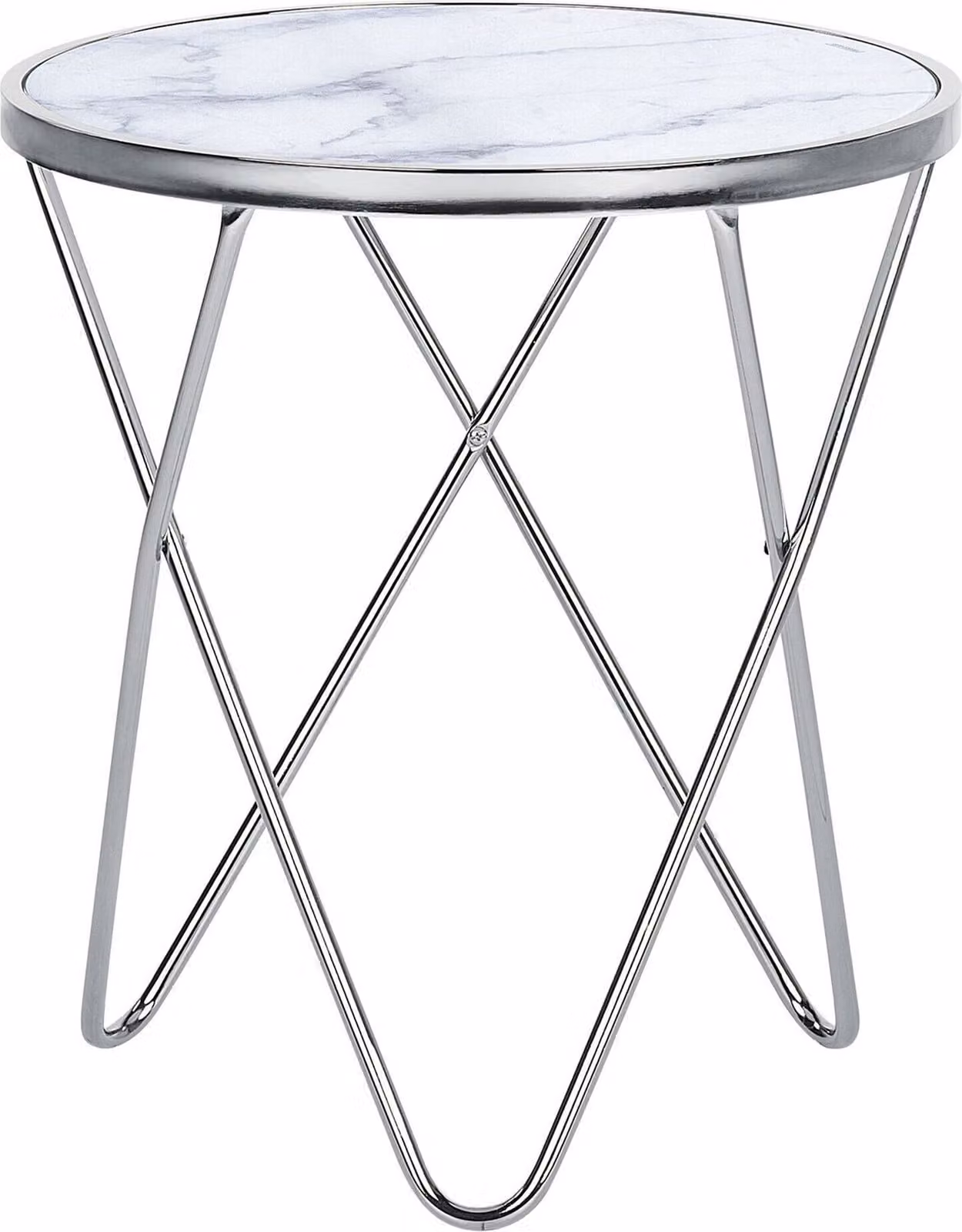 Tavolino BELIANI in argento bianco, vetro di sicurezza, gambe in metallo 50 x 55 cm, tavolino, marmo lucido, aspetto moderno