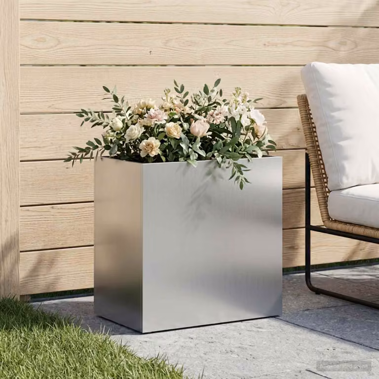 vidaXL Vaso da giardino in acciaio zincato Argento L: 50 cm, P: 30 cm, H: 50 cm