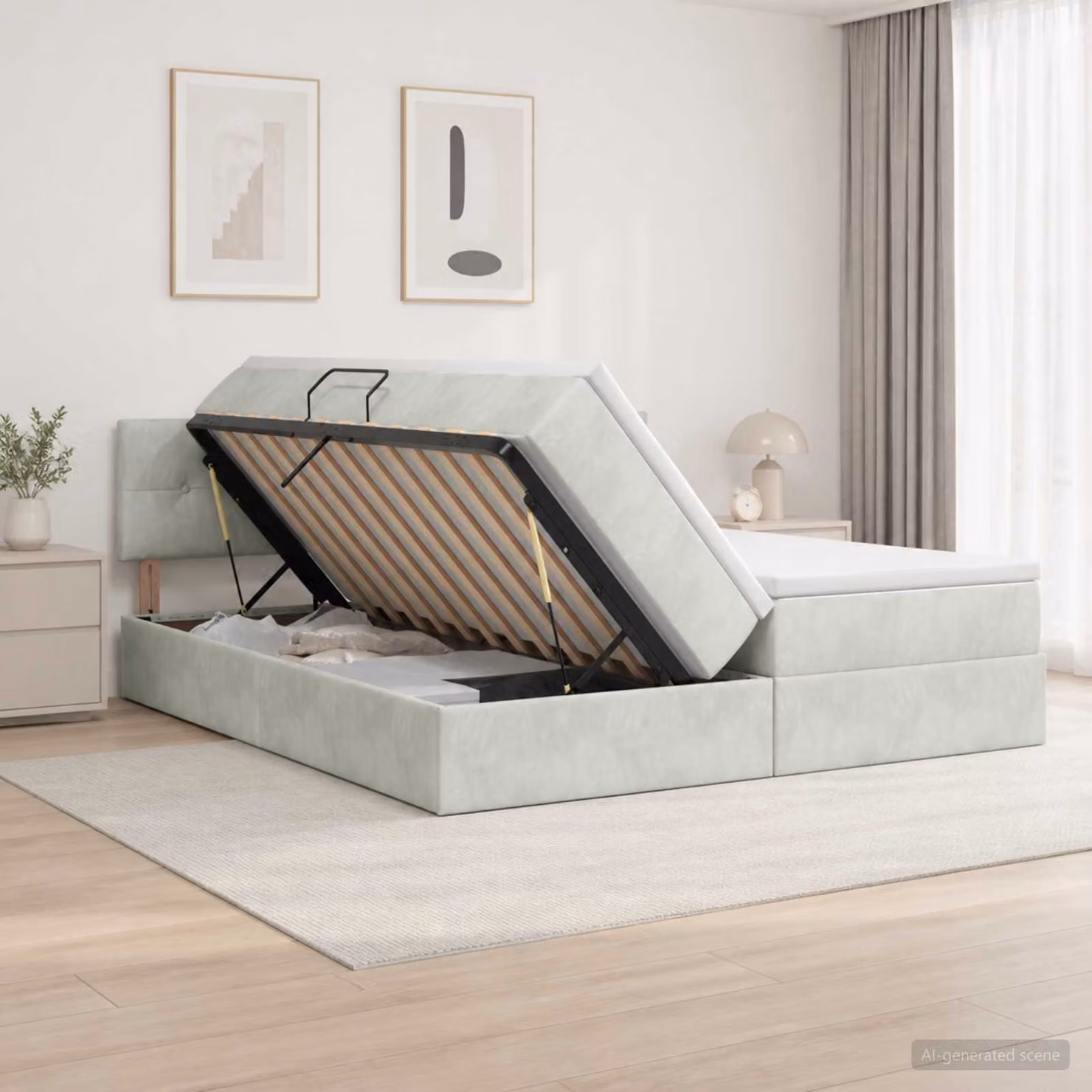 Letto con contenitore vidaXL in tessuto grigio con illuminazione LED e porta USB, L/P/H: 200 x 140 x 204 cm