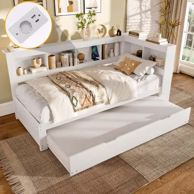 Divano Letto con Rete a Doghe e Presa USB ¨C MINIMAL ¨C Bianco 90x200