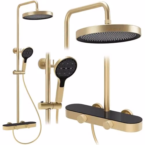Rea - Set Doccia Creo - Ottone - Oro Spazzolato - 37 x 15,5 x 128 cm
