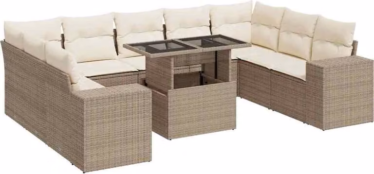 Set Divano da Giardino 10 pz con Cuscini Beige in Polyrattan