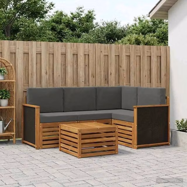 Set di divani da esterno 5 pz Naturale e Antracite Poliestere 3384313