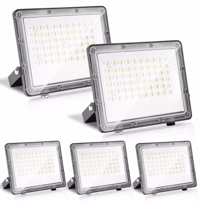 Ikodm, faretto LED da esterno, 50W, illuminazione LED IP65, alluminio, per uso esterno e industriale, luce bianca fredda 6000K, confezione da 5 pezzi