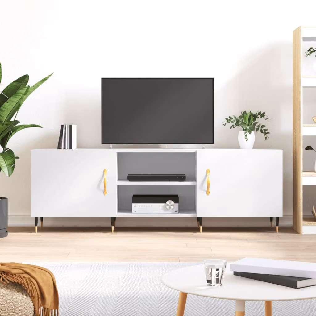 vidaXL Mobile Porta TV Moderno Bianco in Legno e Metallo L: 150 cm, P: 30 cm, H: 50 cm