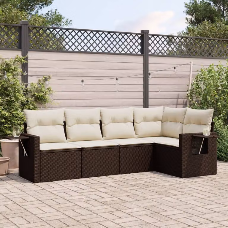 vidaXL Set Divano da Giardino a L in Polyrattan Marrone con Cuscini e Tavolino da Esterno