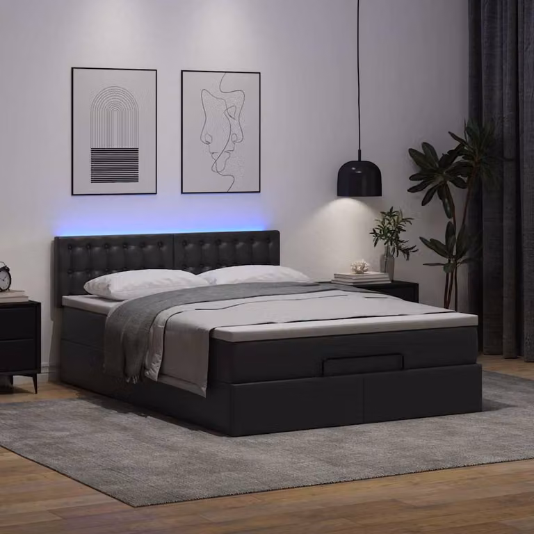 Maison Exclusive - Pouf Letto con Materassi e LED Nero 140x200cm Pelle finta