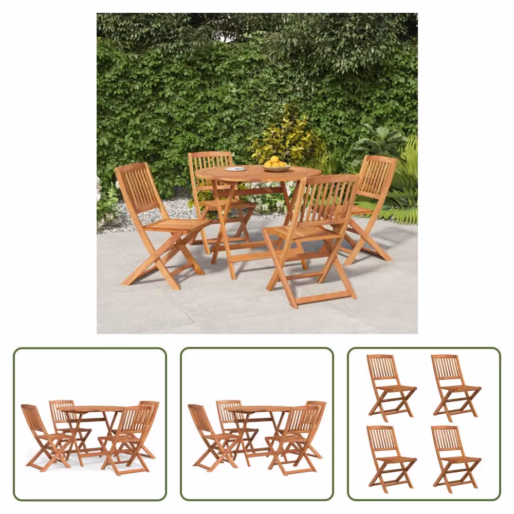 The Living Store Set da pranzo da giardino 5 pz. Set da pranzo da giardino in legno massiccio di acacia
