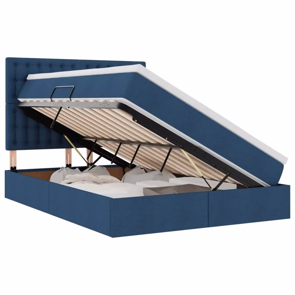 Letto con contenitore vidaXL in tessuto blu con illuminazione LED e porta USB, L/P/H: 140 x 200 x 128 cm – 2