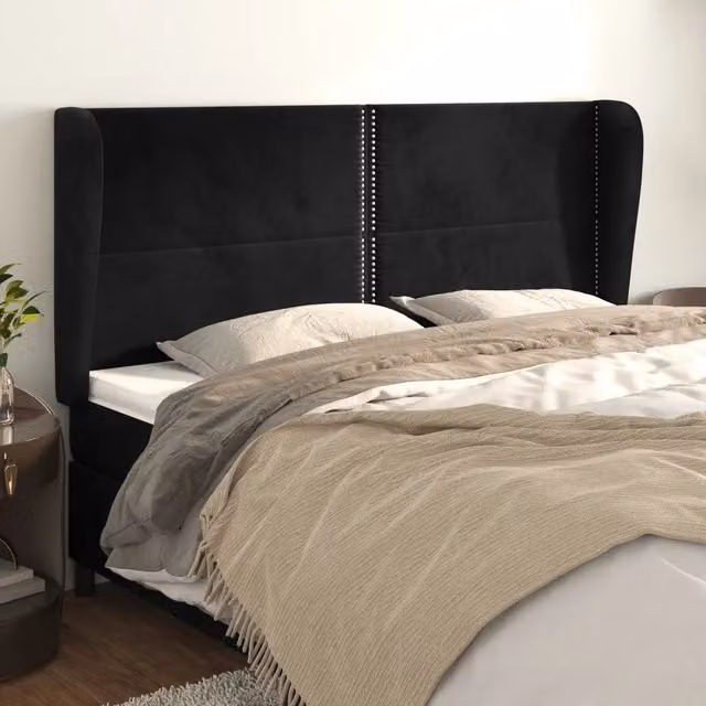 Testiera ad Orecchio-Testata con Orecchie Nera 203x23x118/128 cm in Velluto 735904