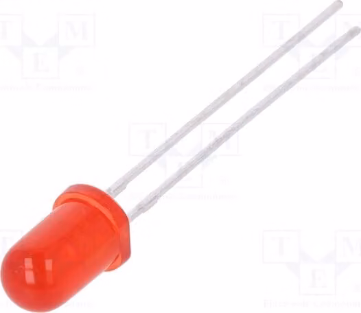 5 LED, 1,2÷4 mcd, 2 mA, 5 mm, tipo L-7113LID, diodi LED a montaggio superficiale (THT), 5 mm, 1,7÷2,5 V, colore rosso, angolo di emissione 30°