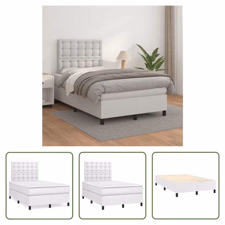 The Living Store Letto a molle con materasso bianco 120x200 cm in Pelle finta