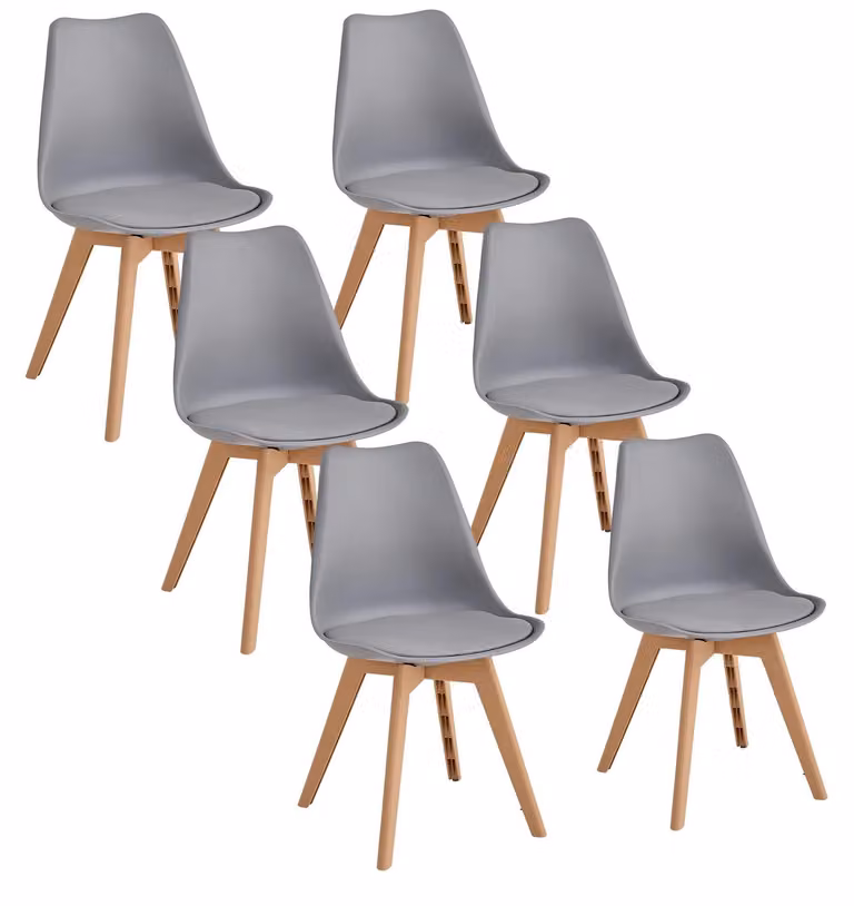 Set di sedie moderne - 6 sedie per sala da pranzo - Seduta imbottita in ecopelle - Gambe in plastica - Adatte per sala da pranzo, cucina e soggiorno - Grigio