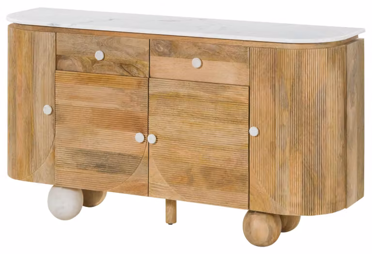 MASSIVMOEBEL24 | Credenza in legno di mango 150x40x80 laccato natur - marmo bianco FLORENZ #120