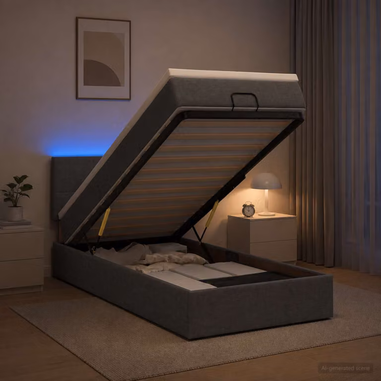 Letto Ottomano con Materasso e Illuminazione LED vidaXL, Grigio e Bianco, L/P/H: 100 x 200 x 88 cm