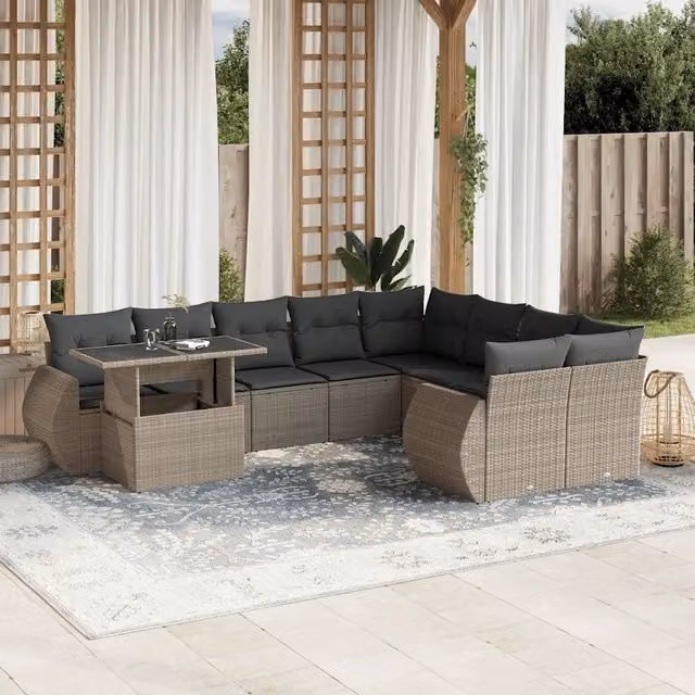 Set Divano da Giardino vidaXL 10 Pezzi con Cuscini Antracite e Grigio in Polyrattan e Metallo – 1