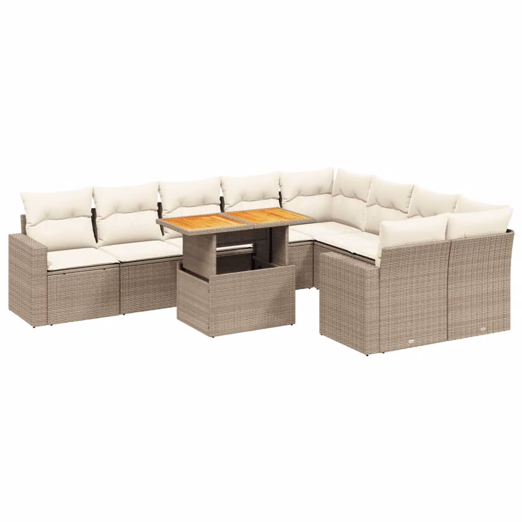 Set Divano da Giardino 10 pz con Cuscini Beige in Polyrattan