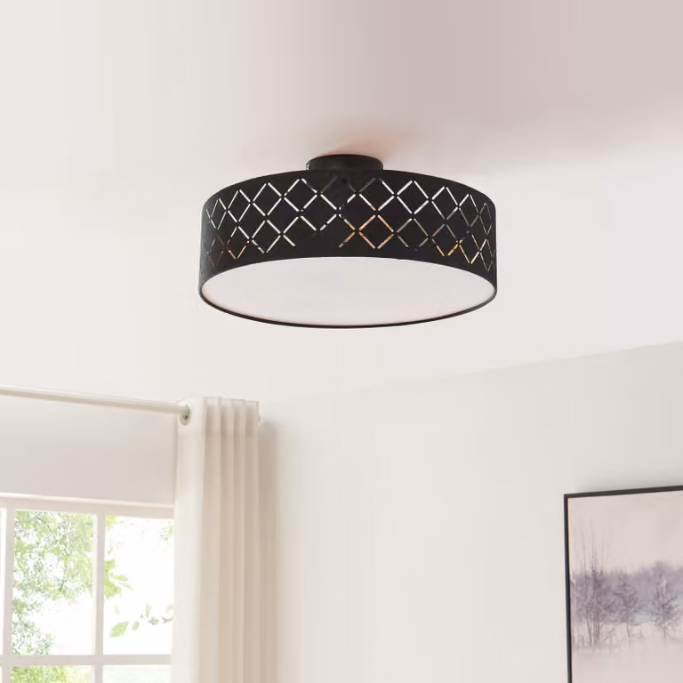 Lampada da soffitto "Bay" a 3 luci con paralume in tessuto nero/bianco