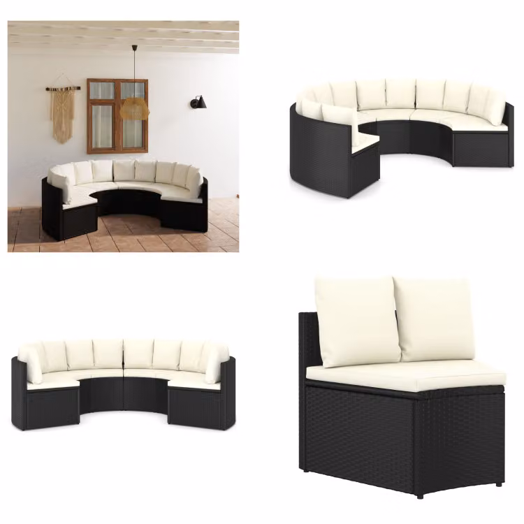 vidaXL Set di divani da giardino 6 pezzi con cuscini in poly rattan nero - Set salotto da giardino - Set salotto da giardino - Mobili da giardino - Set mobili da giardino
