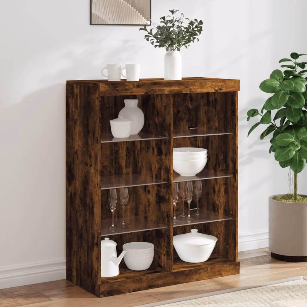 Credenza moderna vidaXL con luci LED in rovere fumo, L: 81 cm, P: 37 cm, H: 100 cm