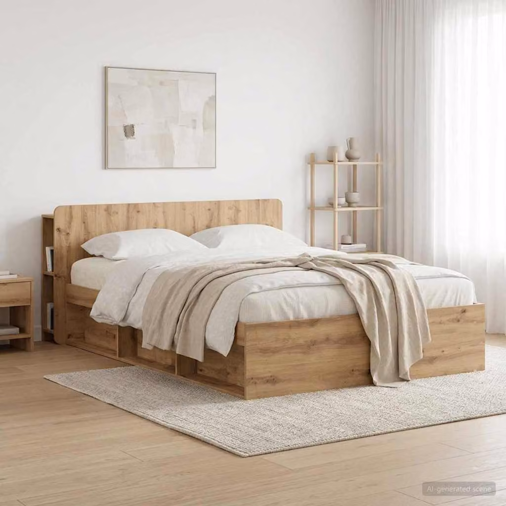 Testata del letto moderna vidaXL in legno marrone con ripiano integrato L/P/H: 182.5 x 18.5 x 60 cm per materasso 160x200 cm