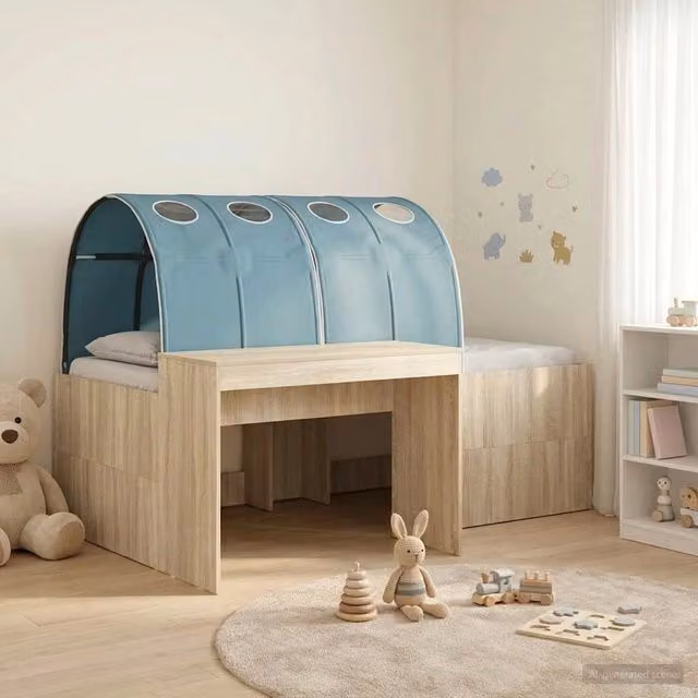 Letto con Tunnel 3 pz Rovere Sonoma e Azzurro 3423672