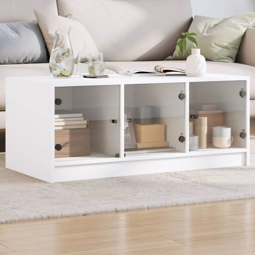 Maison Exclusive - Tavolino con ante in vetro bianco 102x50x42 cm