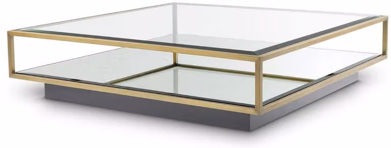 Tavolino Casa Padrino colori ottone / nero 120 x 120 x h. 30 cm - Tavolo da salotto quadrato in acciaio inox con vetro a specchio e piano in vetro - Mobili da salotto - Qualità lusso