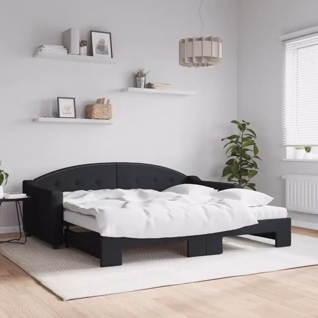 Divano Letto Estraibile vidaXL in Tessuto Nero con Cassetto per Soggiorno e Camera da Letto L/P/H: 213 x 90 x 75 cm – 1
