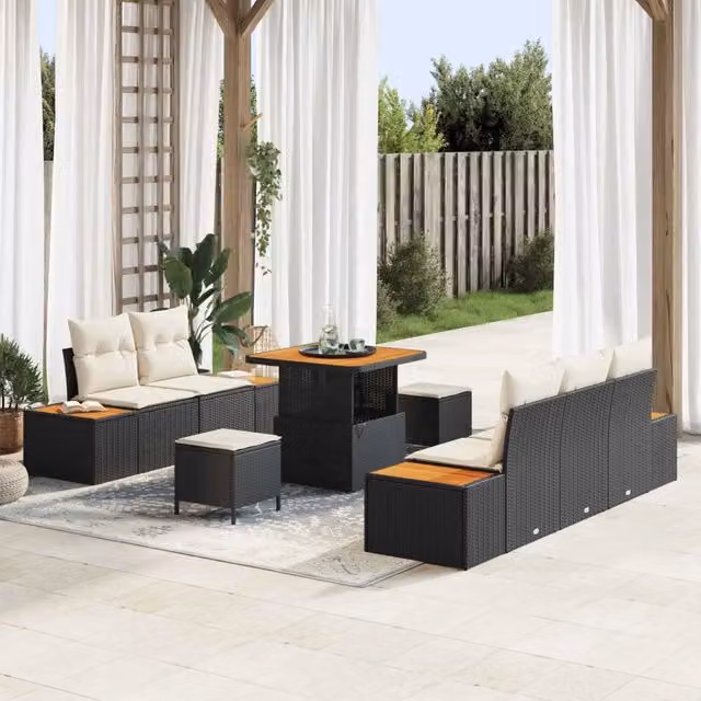 Set Divano da Giardino 8 pz 7 posto Nero e Crema 3363245