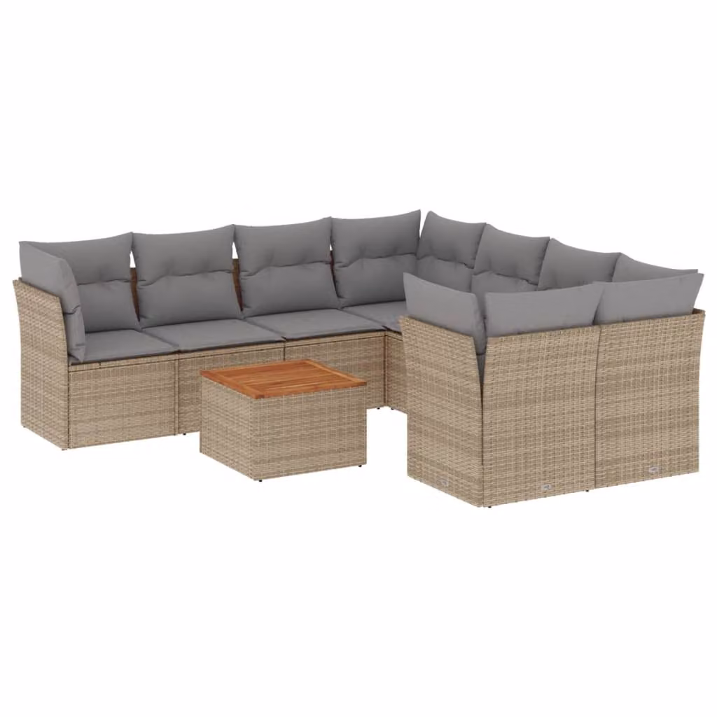 Set Divano da Giardino 9 pz con Cuscini Beige in Polyrattan