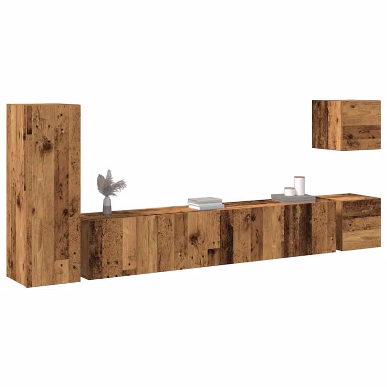 Set Mobile TV vidaXL 5 Pezzi da Parete in Legno Antico Marrone per Soggiorno