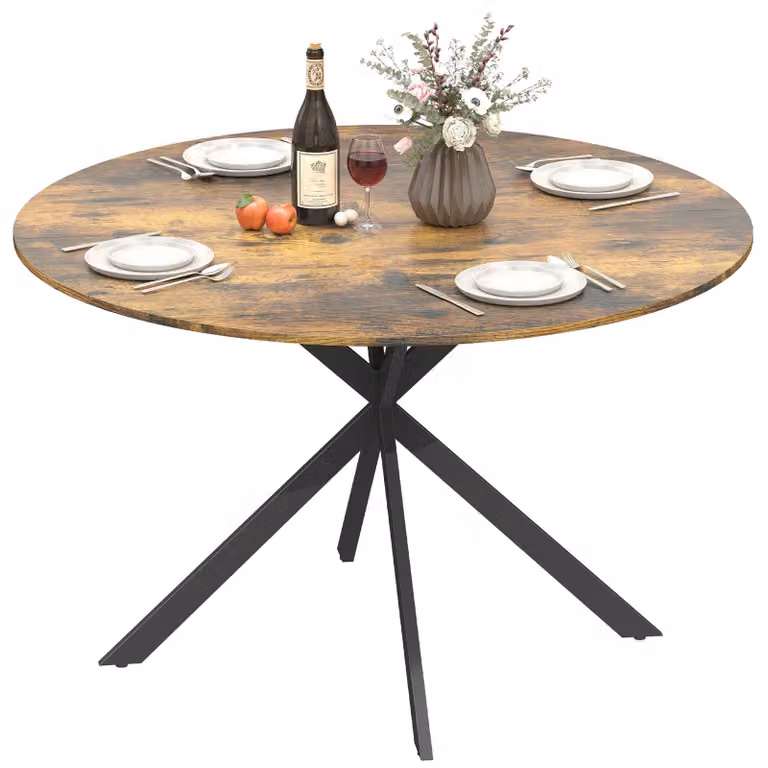 Tavolo da pranzo rotondo per 4 persone, tavolo da cucina in stile industriale con gambe in acciaio, per sala da pranzo, cucina, marrone rustico