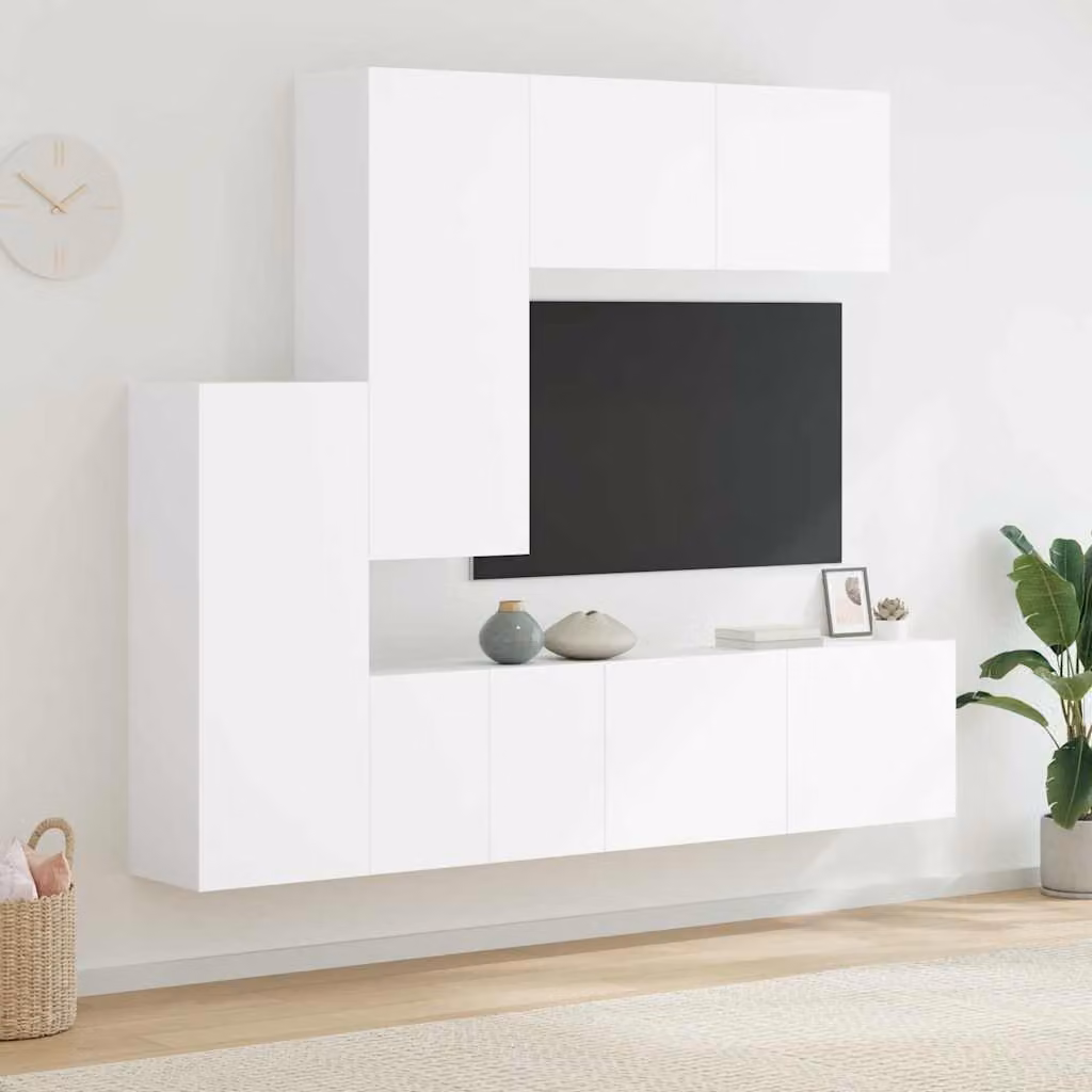 Set di 5 Mobili TV a Muro vidaXL Bianchi in Legno e MDF per Soggiorno o Ufficio in Casa