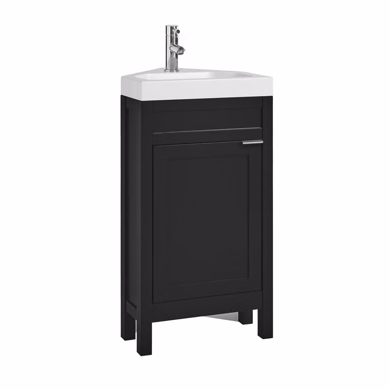 Mobile Bagno Angolare Grigio Nero da 450mm con Lavabo e Maniglia Moderna con Impugnatura a Dito Cromata - Warwick